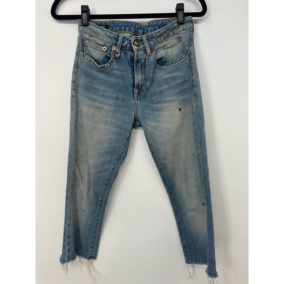 R13 Jenny Mid Rise Skinny Jean Shiloh Distress Uneven Raw Hem - Picture 2 of 8